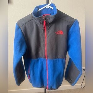 The North Face Kids Blue and Gray Fleece Jacket with Red Accents